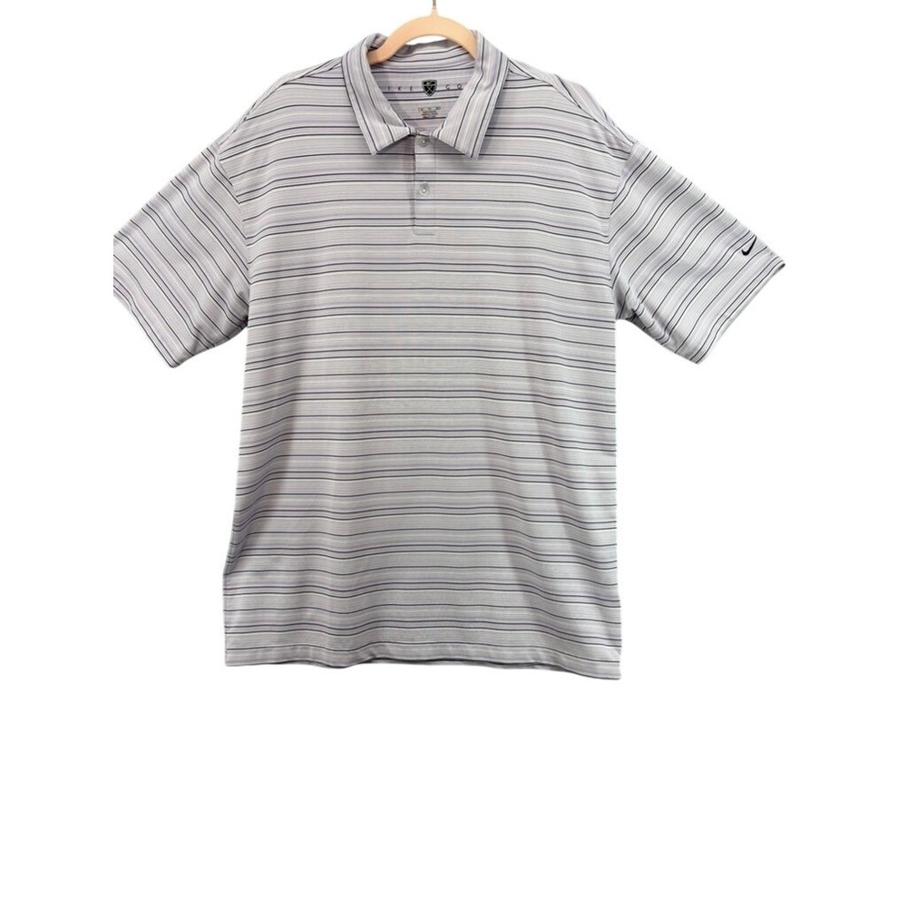 Nike Golf Polo Shirt Mens XL Purple Striped Fit Dry Short Sleeve Stretch Leisure